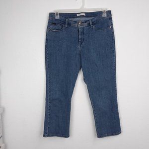Lee Women Natural Fit Crop Jeans Size 12 Blue Denim Just Below the Waist Stretch